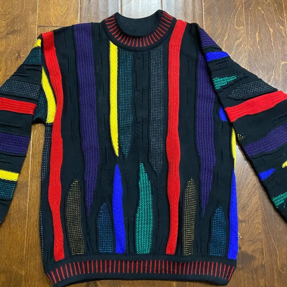 COOGI Australia Vintage 3D Knit Multicolor Crewneck Wool Sweater Men's Size L